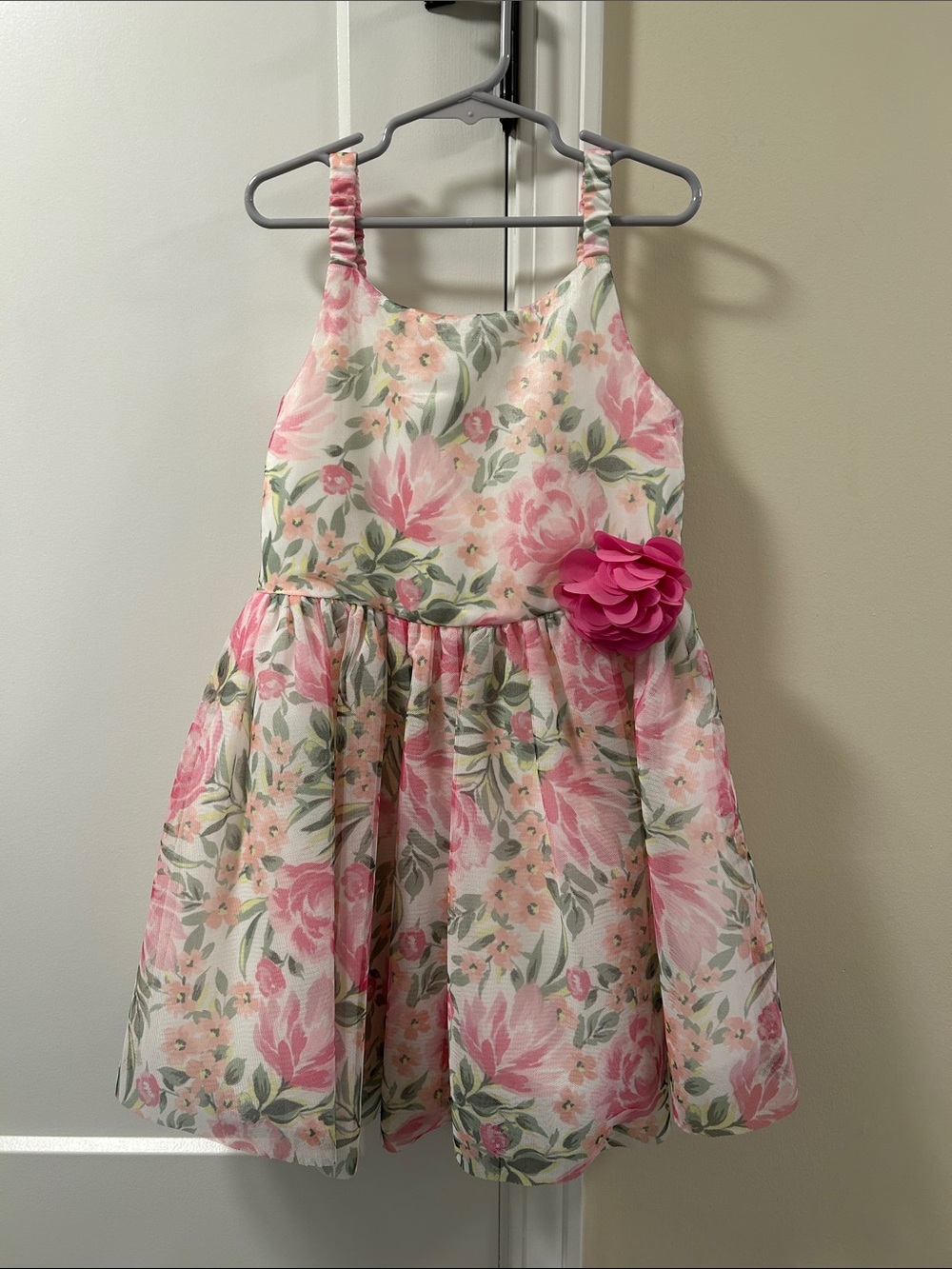 Jessica McClintock Pink Floral Sleeveless Party Dress with Rosette